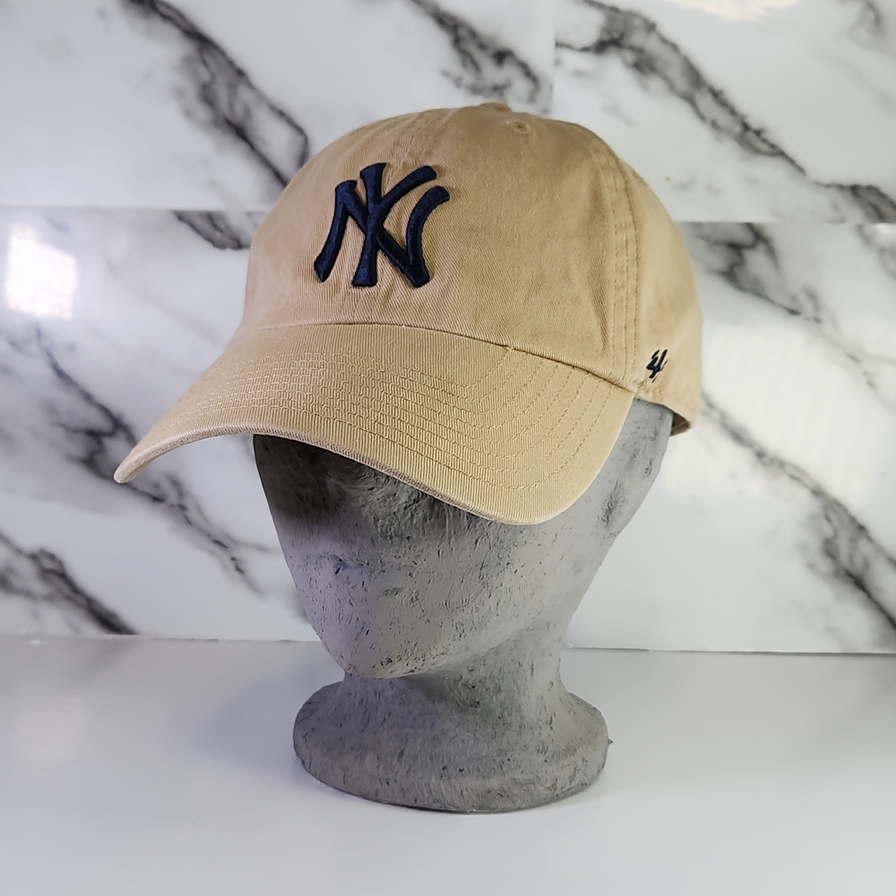 NY New York Hat 47 Brand Tan Baseball Cap with Navy Logo